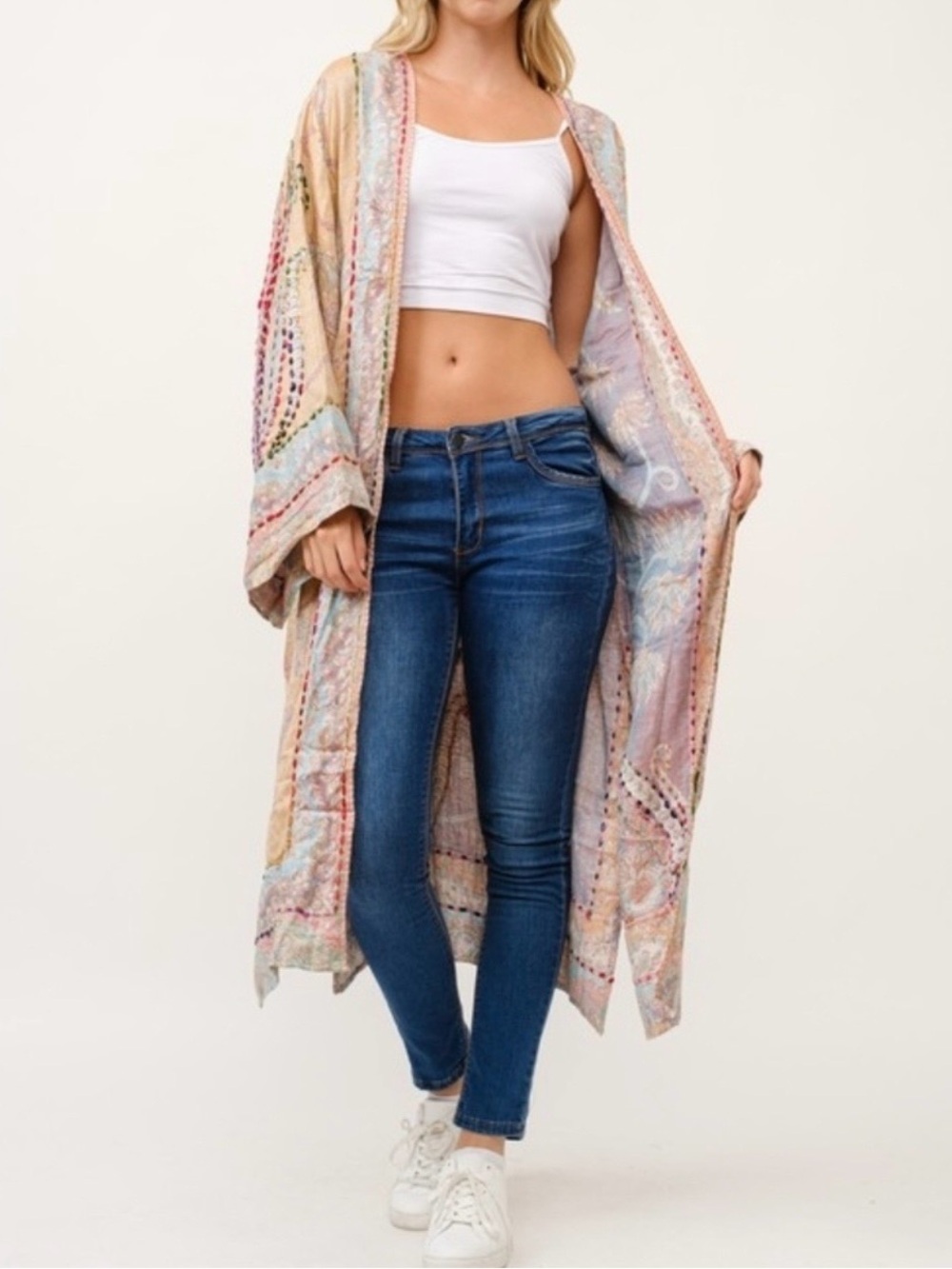 Raj Multicolor Embroidered Boho Kimono